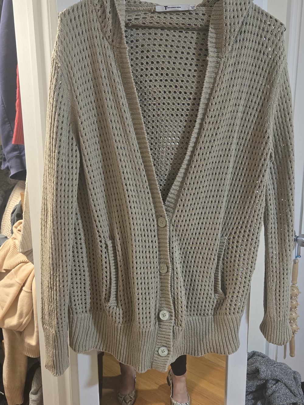 Alexander Wang Beige Open-Knit Button Cardigan